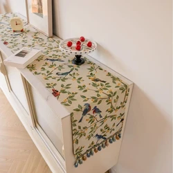 Nordic Jacquard Red Festival Geometric Table Runner with Tassel Kitchen Dining Table Decoration for Indoor Outdoor Home