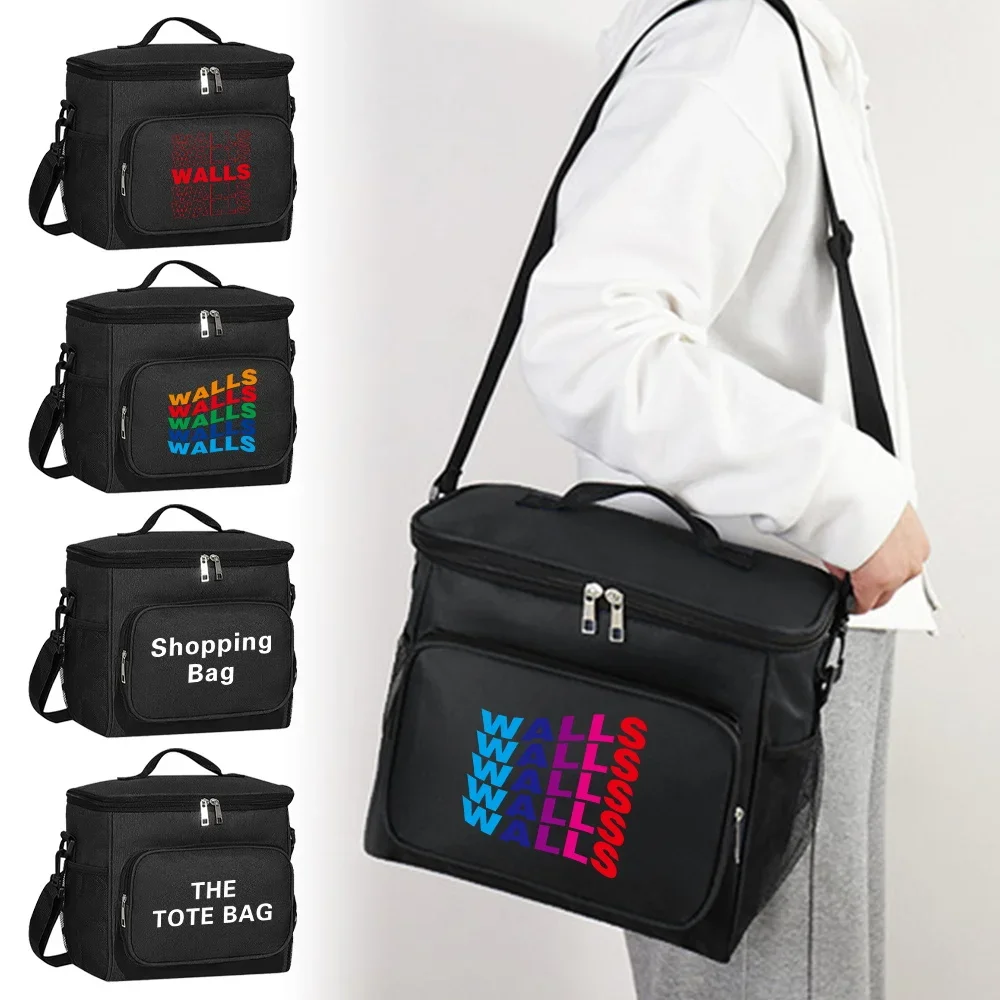 Cartoon Microwave Front Pocket Lunch Bag Women Black Color Tote Bag Organizer Outdoor Food Container Printing Walls Series