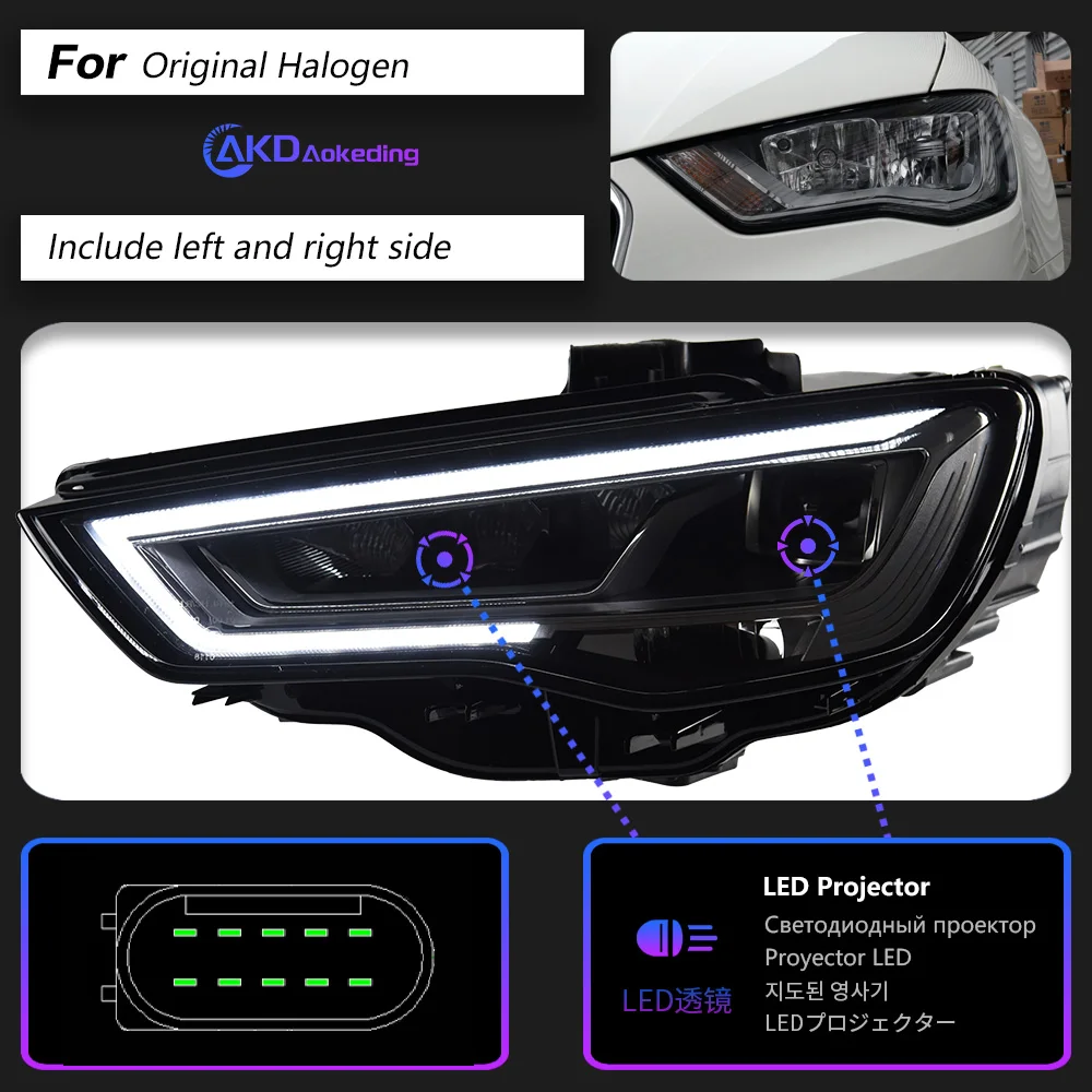 アウディ用ヘッドランプ,akd 2014-2016 a3 8V,LEDヘッドライト,アーム