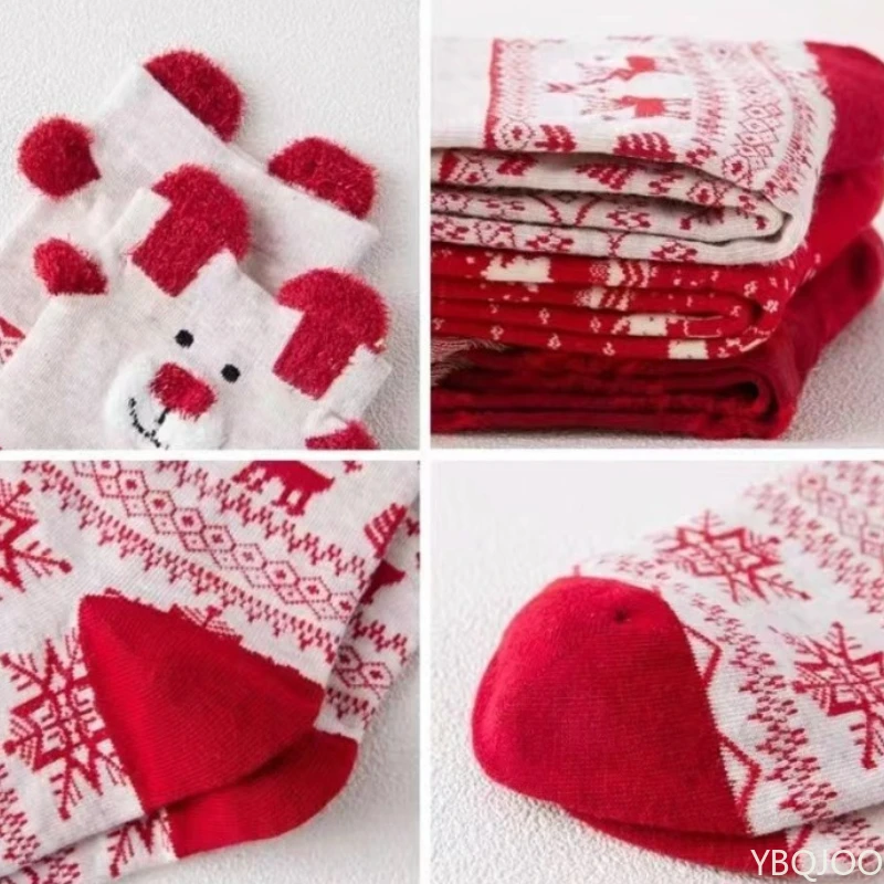 3 pares meias de natal feminino bonito papai noel outono inverno elk feminino meados de bezerro meias festival feliz natal meia 2025