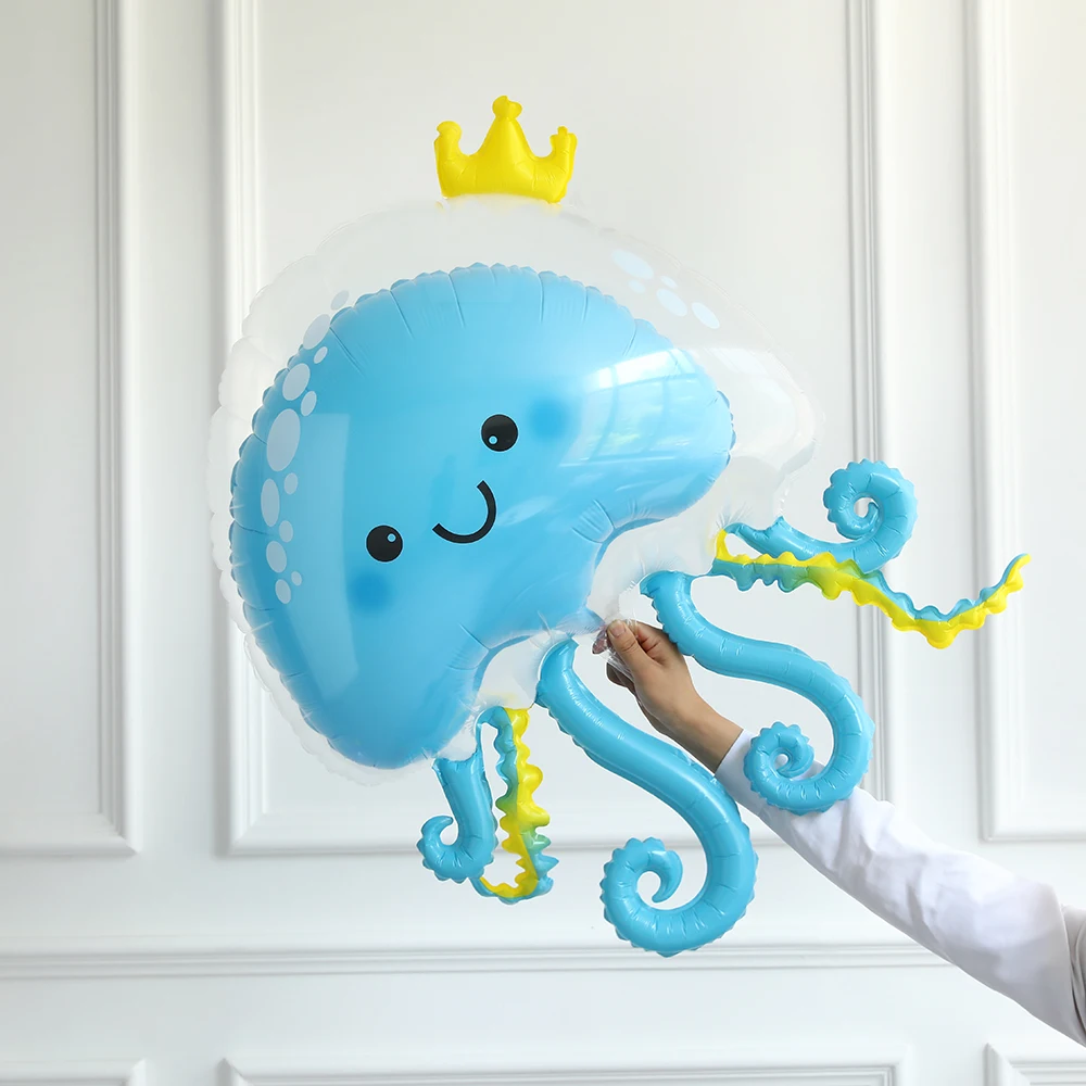 1pc cartone animato meduse con corona palloncino cavalluccio marino palloncino foil oceano tema decorazioni per feste di compleanno forniture per baby shower