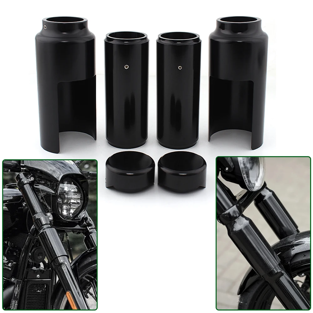 Motorcycle Front Upper Lower Fork Cover Tube Cap Shock Absorber Cover Black For Harley Softail Breakout FXBR FXBRS 2018-2021 