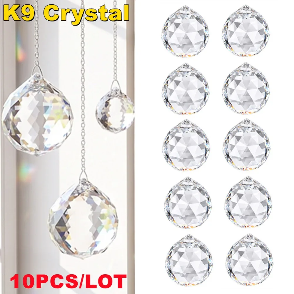 10Pcs 20/30/40/50/60mm Clear Crystal Feng Shui Lamp Ball Prism Rainbow Sun Catcher Wedding Decor Home Wedding Party Ornament