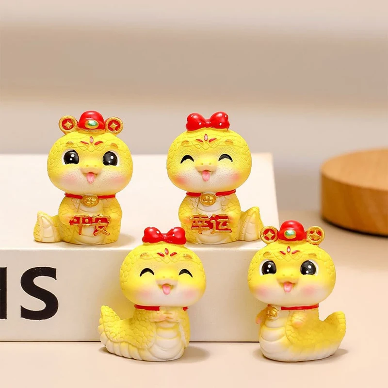 Estatuetas de cobra do zodíaco chinês, ornamento de cobra de desenho animado, ano novo 2025, carro de mesa em miniatura, escritório, artesanato decorativo, presente criativo