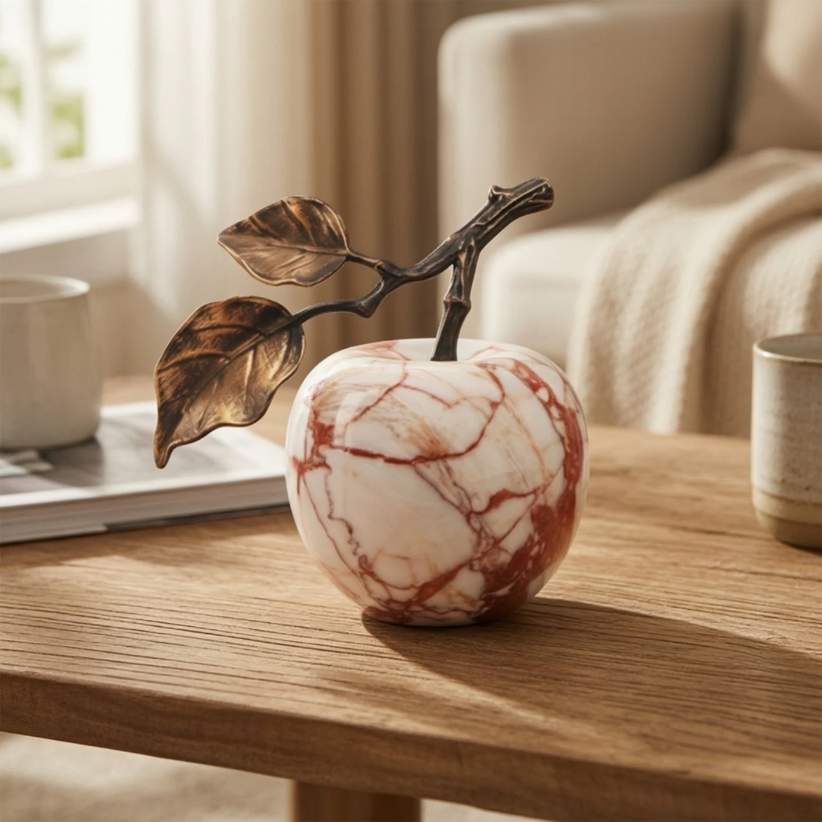 Decorative Tabletop Sculpture Polished Branch and Leaf Ornament Modern Home Accent for Entryway Table
