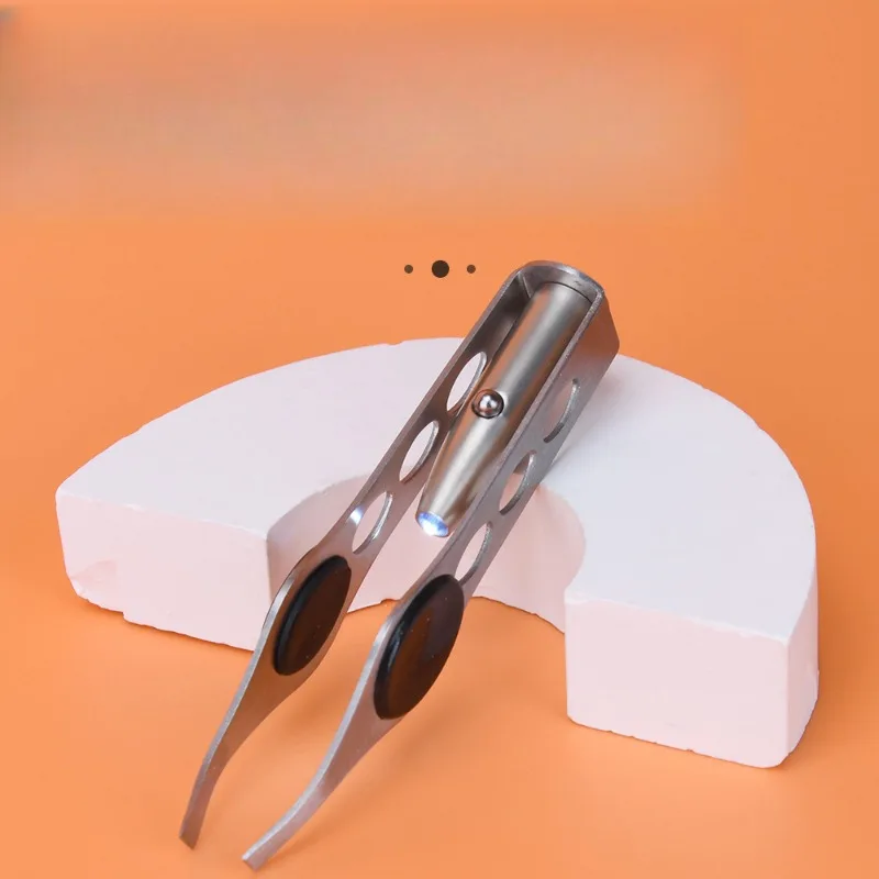 Beauty and Personal Care Tools Stainless Steel Sanding Hollow Sandwich LED with Lamp Eyebrow Tweezers Eyebrow Clip