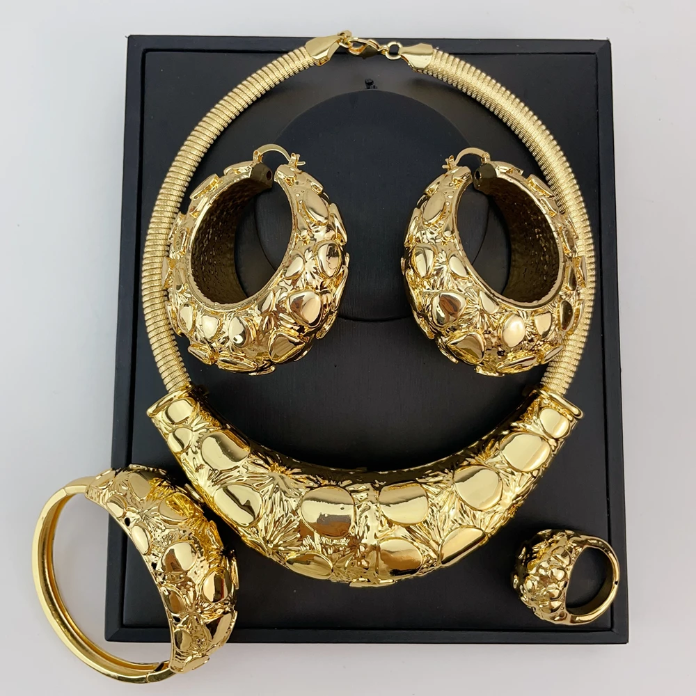 

EMMA Women Fashion Jewelry Set New Trendy Big Necklace Earrings Sets Italian Style Luxury Jewelry For African Mama FHK22889