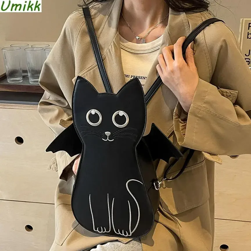 2024 Novelty Sling Purses Cute Black Cat Bat Small Backpacks Classic PU Laether Women\'s Crossbody Bag High Quality Shoulder Bags