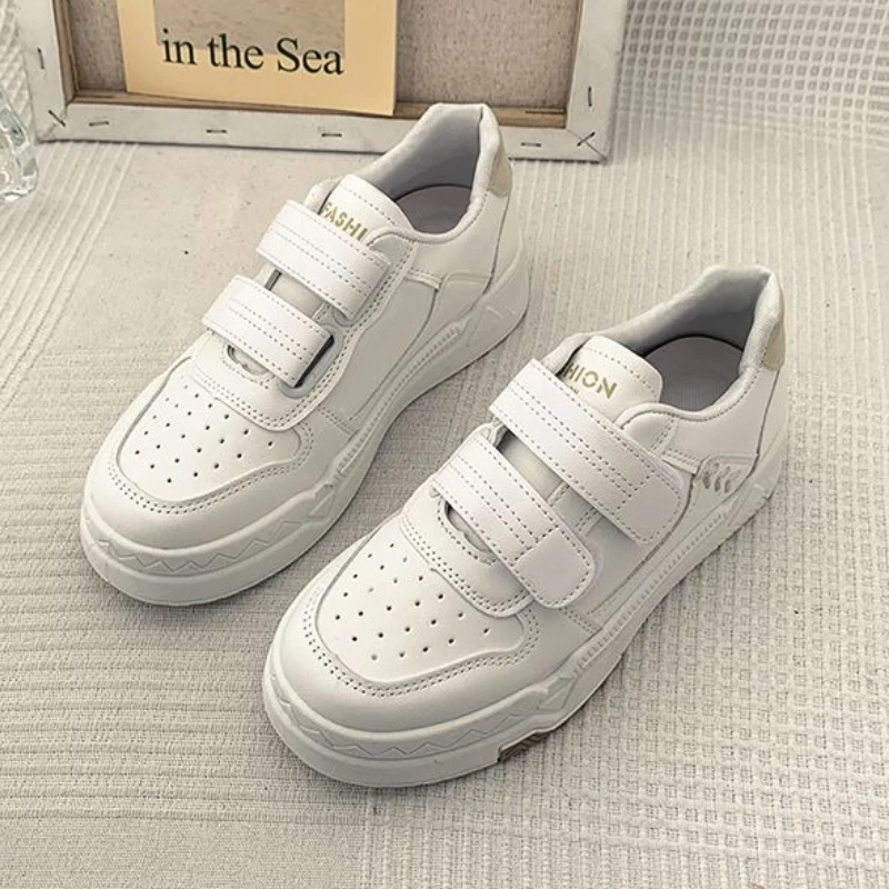 

Versatile White Sneakers for Women 2025 Spring Breathable Flat Magic Velcro Casual Sneakers Korean Trendy Student Shoes​
