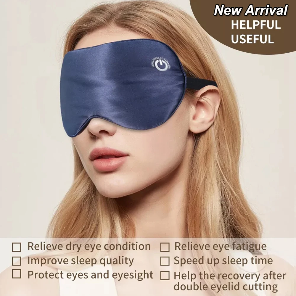 Rechargeable Cordless Heated Eye Mask Vibration Eye Massager Hot Compress for Relief Dry Eyes Eye Fatigue Real Silk Sleep Mask