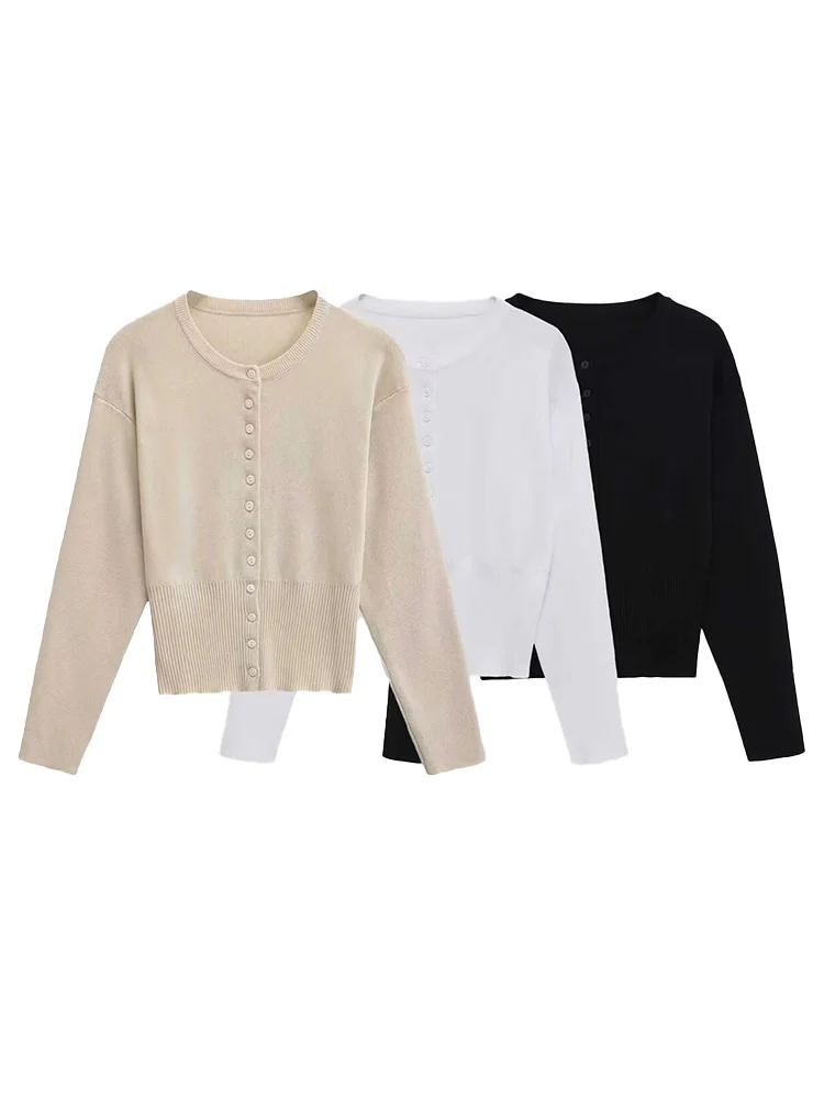 

HH Women 2025 Autumn New Fashion Round Neck Long Sleeve Jersey Cardigan Sweater Female Elegant Single Breasted 3-Colors Slim Top