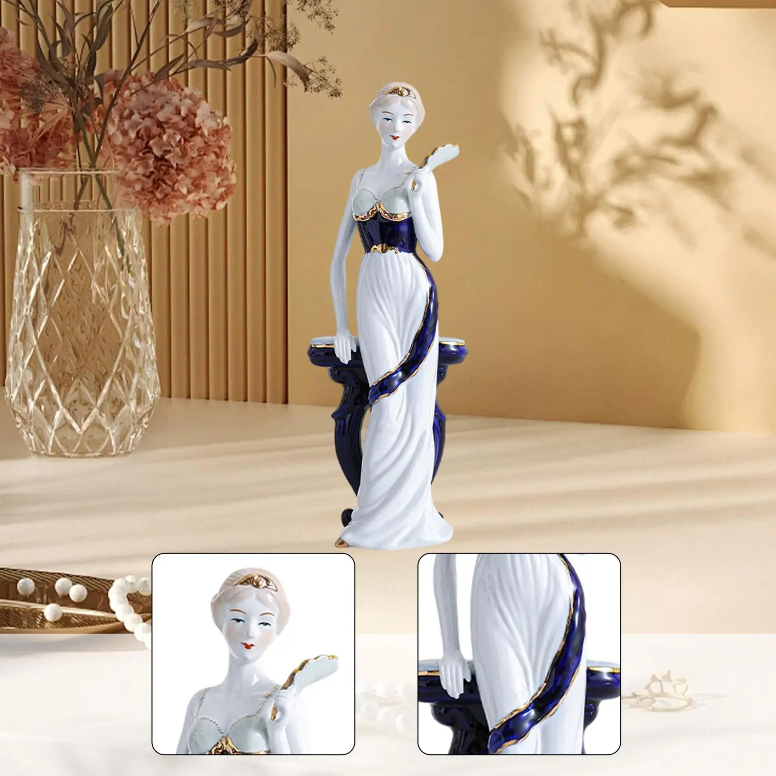 Ceramic Girl Statue Collectible Crafts Lady Figurine Sculpture Ornament for Fireplace Bookshelf Living Room Desk Bedroom