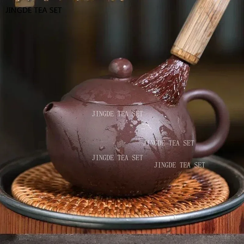 

1PCS Yixing handmade purple clay teapot for home use raw ore purple clay ball hole Western style teapot zisha tea pot