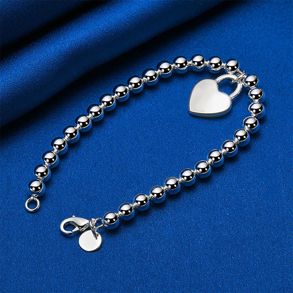 925 sterling silver 8-inch exquisite heart-shaped lock bracelet, fashionable women's wedding accessories, party jewelry