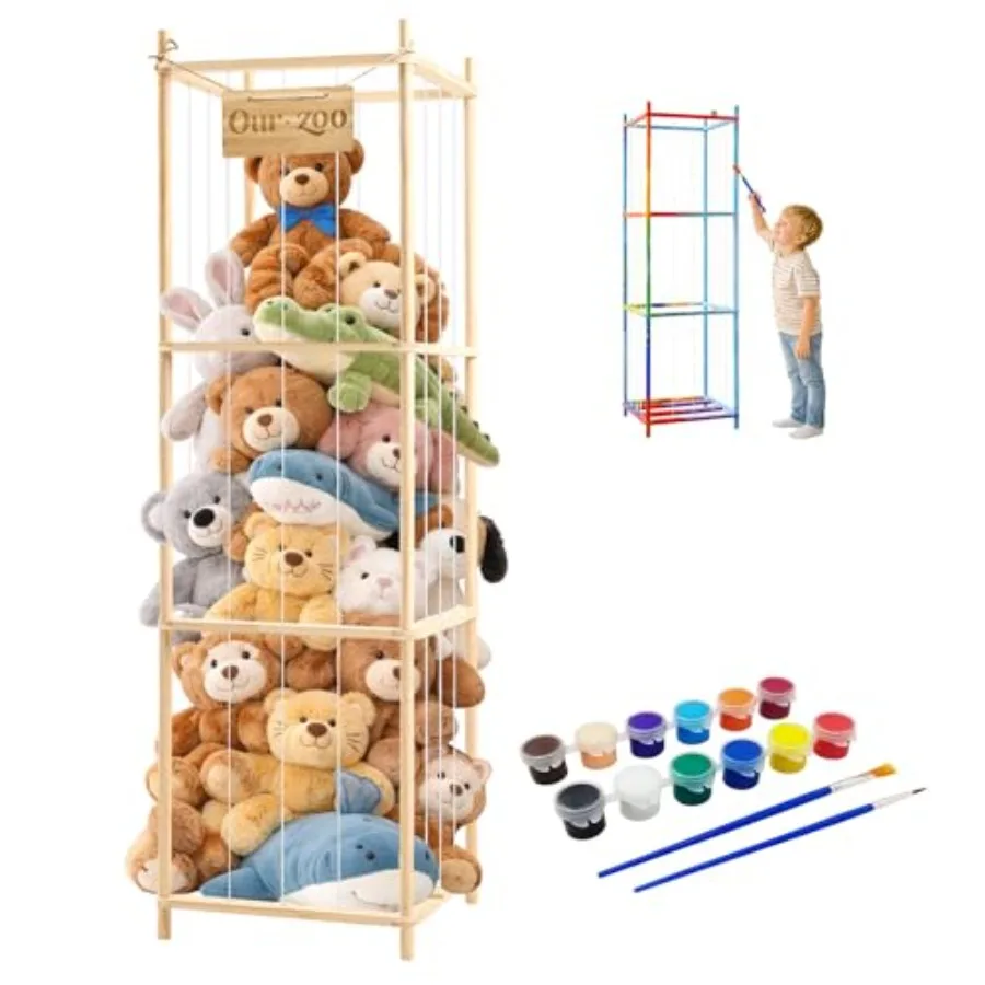 

Органайзер для хранения мягких игрушек - Деревянный органайзер для игрушек с набором для акварельной росписи своими руками, большой емкости