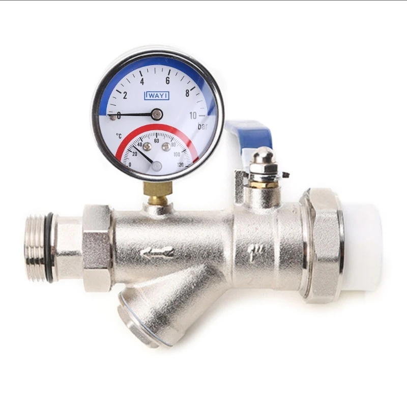 Professional Thermo-manometer Temperature & Pressure Gauge up to 120 C & 10 Bar for Floor Heating System M4YD