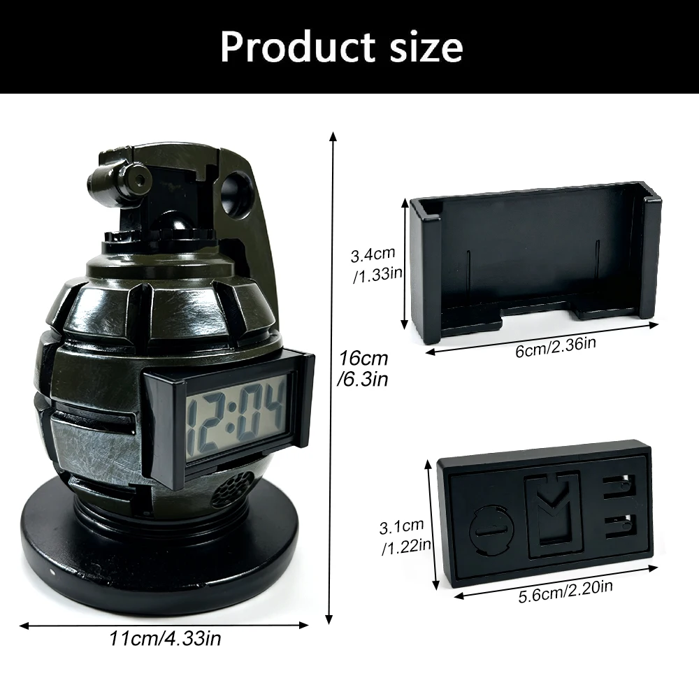 Military Style Alarm Clock Desk Decor,Resin Grenade-Shaped Novelty Clock Red Digital Display,Loud LED Flashing Alarm,Gift forMen