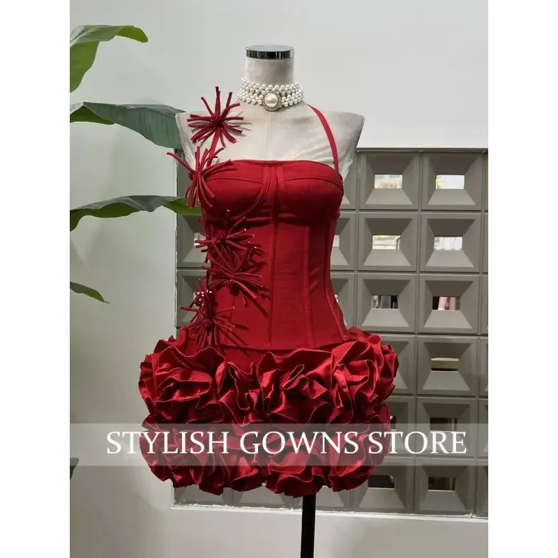 Bandage Tight Two Piece Flower Top Mini Skirt Sets Halter Knitted Nightclub Clothing Luxury Party Dress Women's Fashion Outfit