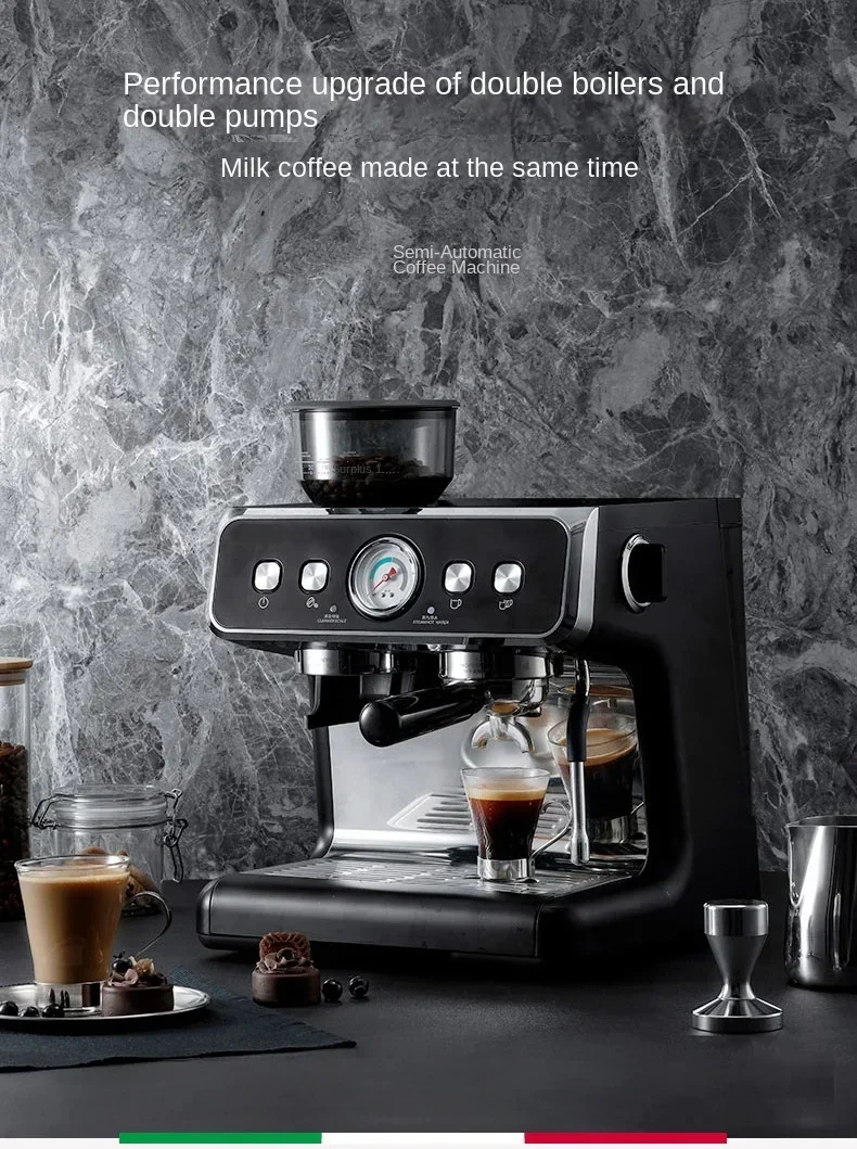 Household and Commercial Dual-boiler Coffee Machine, Semi-automatic Italian Grinder, All-in-one Machine with Bean Grinder