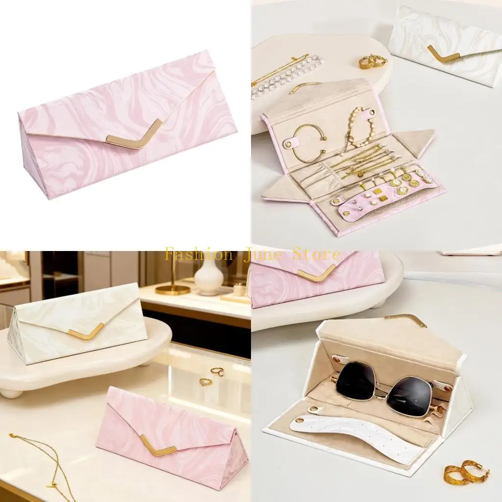 

N5KA Compact Travel Jewelry Storage Box Genuine Leather Multi Compartment Secure Closure