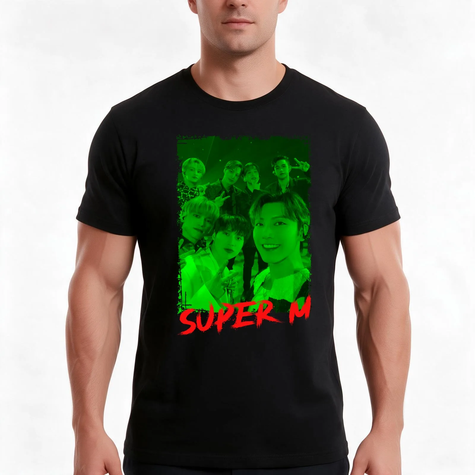 SuperM Kpop Group Members Green Korean Kpop RGB Color Design T-Shirt Summer Casual Cotton Tee Oversized Streetwear Tops