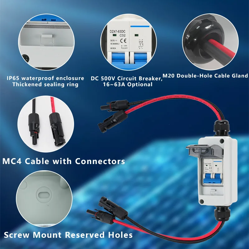 IP65 Waterproof PV DC Circuit Breaker Box With  Connector 16-63A Solar Panel Disconnect Switch