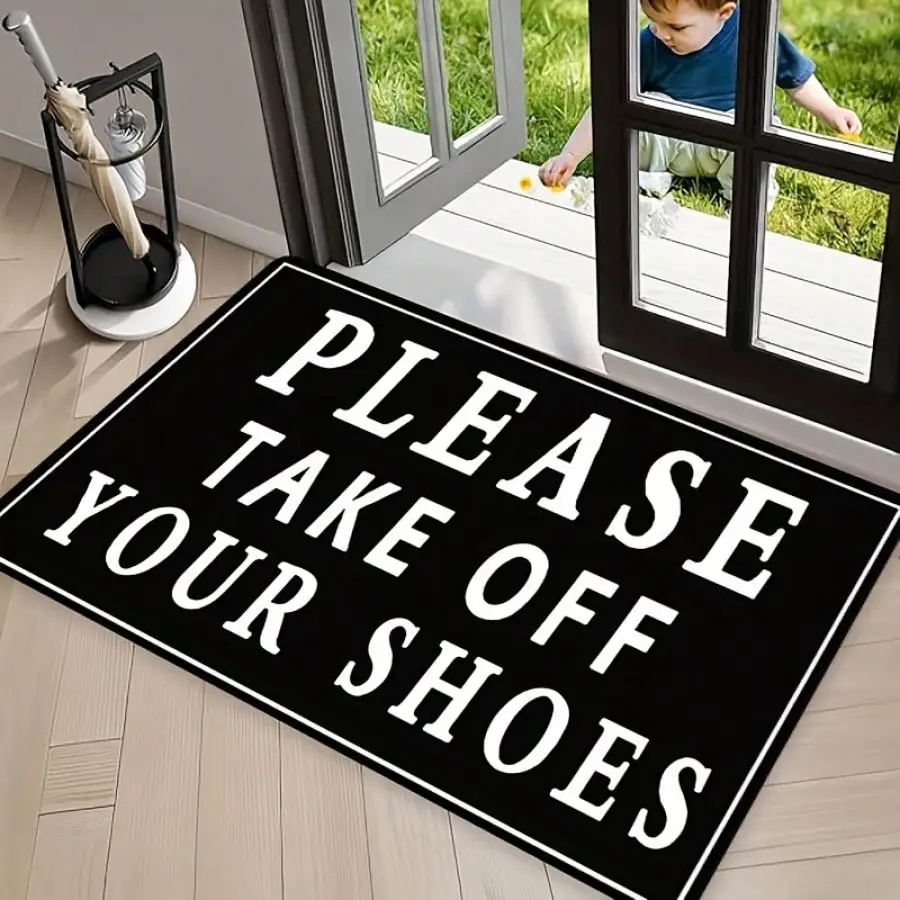 Please Take Off Your Shoes Door Mat - Black White Letter Entrance Floor Rug, Non-Slip Entry Mat for Home Porch, Multiple Sizes