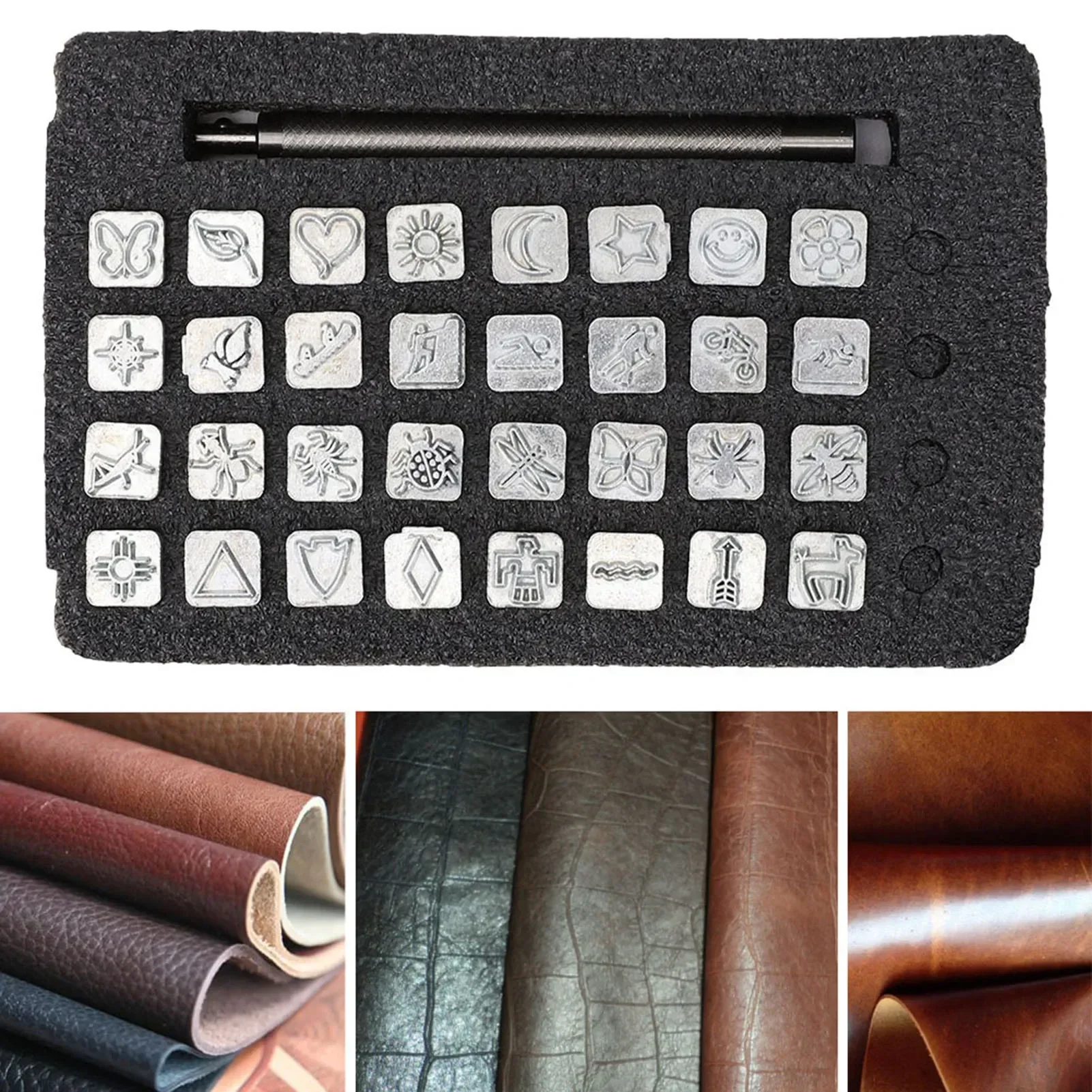 32PCS Cartoon Animal Plant Leather Stamp Punch Set DIY Leather Craft Stamping Tool Kit Cartoon Animal Leather Stamp  Punch