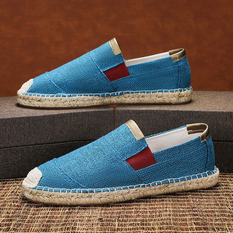 

Summer Blue Fisherman Shoes Men Breathable Linen Canvas Loafers Man Comfortable Slip-On Flat Men's Casual Shoes zapatos hombre
