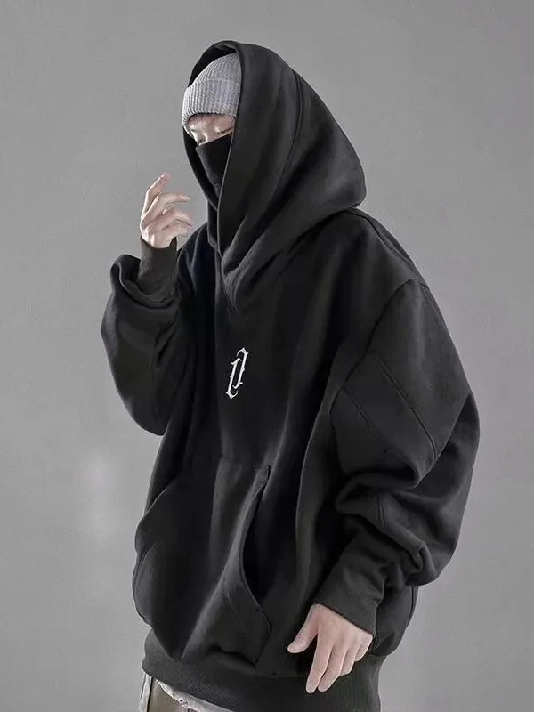 

Мужская свободная универсальная толстовка-худи с высоким воротником в стиле ниндзя, осенне-зимняя, из хлопка, для повседневной носки...
