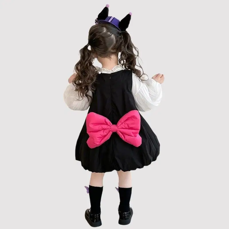 

Cartoon Sanrio Anime New Girl Dress Suit Kuromi Kawaii Spring and Autumn Lace Base Shirt Puffy Skirt Fashionable Sweet and Soft