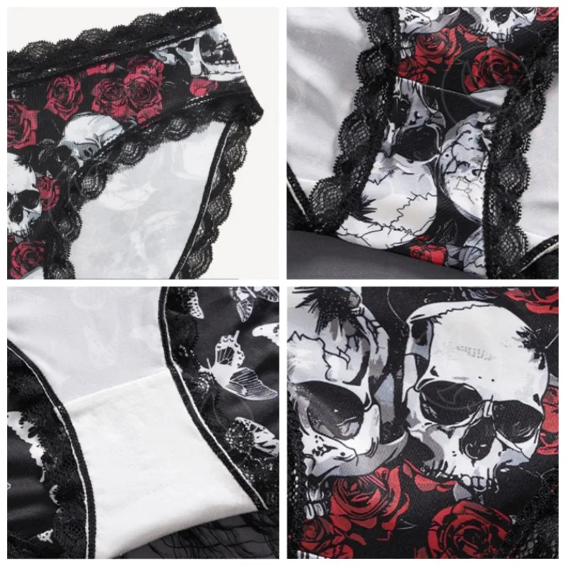 Dámské kalhotky Sexy krajkové spodní prádlo Gotický styl spodní prádlo Rose Skull personalizované pohodlné prodyšné trojúhelníkové kalhotky - náhled 6