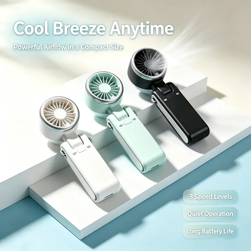

Folding Battery Mini Handheld Fan LED Display 180 Degree Hanging Neck Fan USB Rechargeable High Speed Fan Travel