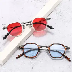 Retro Punk Sunglasses Women Men Small Polygon Frame Sun Glasses Vintage Avant Garde Hip Hop Shades, Fashion Ocean Color Eyewear
