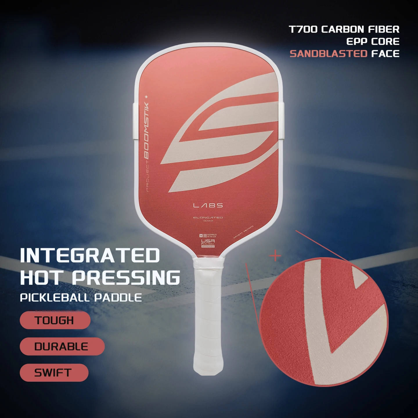 

BOOMSTICK GEN5 T700 Carbon Fiber Pickleball Paddle 16mm EPP+EVA Foam Sandblasted surface for increased friction