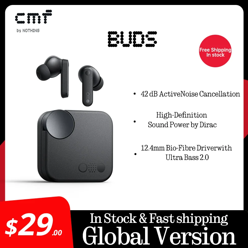 Global Verison CMF by Nothing Buds  with 42 dB ANC Active Noise Cancellation with Transparency Mode  IP54 Bluetooth 5.3