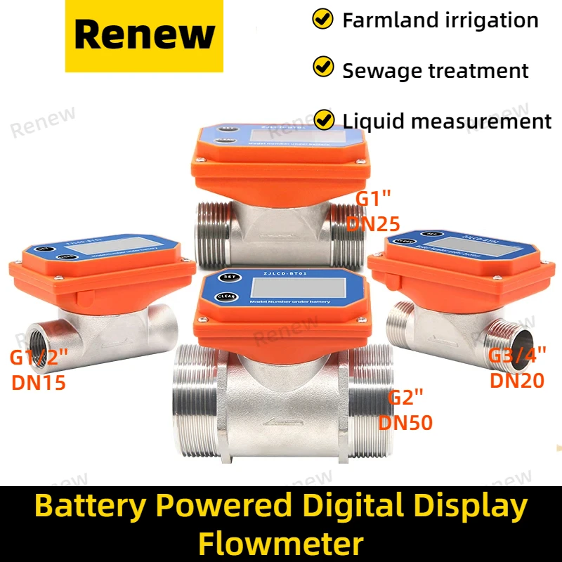 Medidor de Fluxo Digital de Células Secas Medidor de Fluxo Eletrônico Lcd Sensor de Fluxo de Rosca Água para Fazenda Irrigação do Jardim Aço Inoxidável