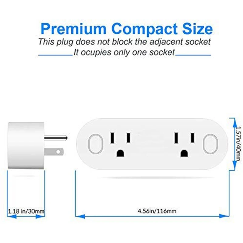 2 Pack Smart Plug 15A Smart Dual Outlet Sockets With Energy Monitoring Hands-Free Voice Control For Alexa, IFTTT & Google Assist