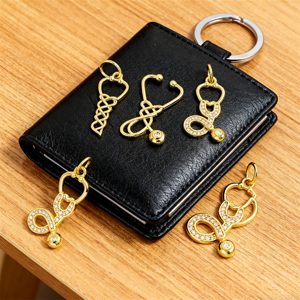 2Pcs Pendants Brass Cubic Zircon Scissors Stethoscope Bow Charms for DIY Jewelry Necklace Bracelet Accessories for Women Men