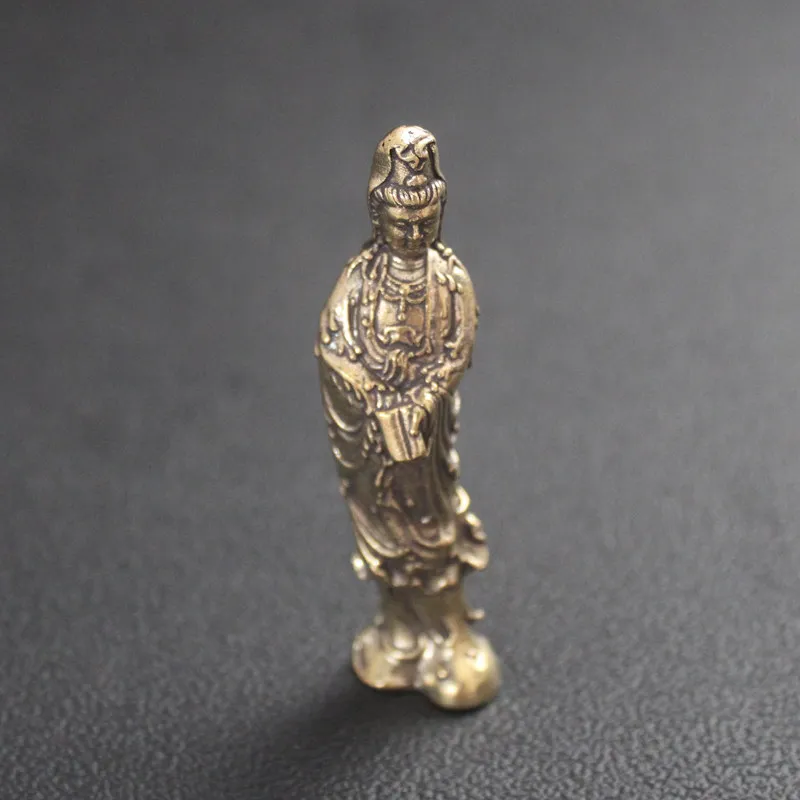 Pure Brass Manshu Figure of Buddha Desktop Decoration Hand-Held Book Guanyin Statue Study Worship Decoration Bronze Office