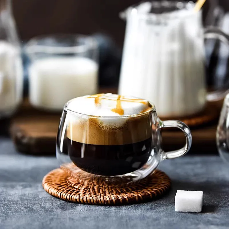 180ml Double Walled Glass Coffee Mugs Set Of 2/4pcs Clear Espresso Cups  With Handle Heat-resisting Glass Cup For Milk Latte Tea - AliExpress 15