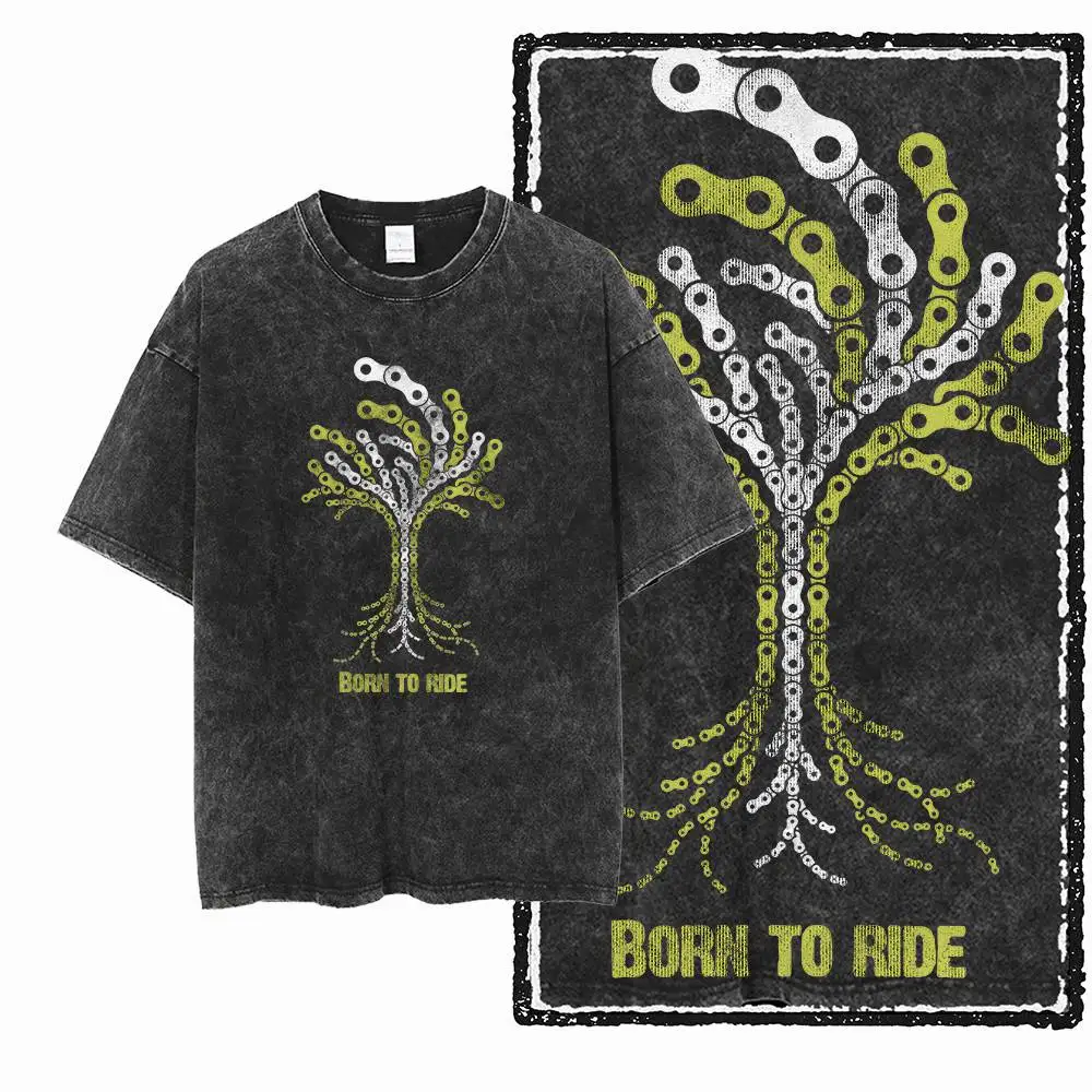 Cool Graphic T-Shirt Mountain Biking T-Shirt Washed Distressed Men's Trail Rider Off-Road Bike Graphic Cotton Tee Shirt G74