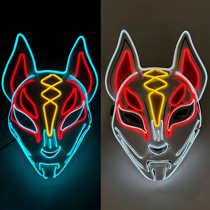 

Крутые красочные светящиеся LED-маски лисы для косплея, светящиеся маски для лица для взрослых и детей, светящиеся маски-костюмы, аксессуары для маскарада