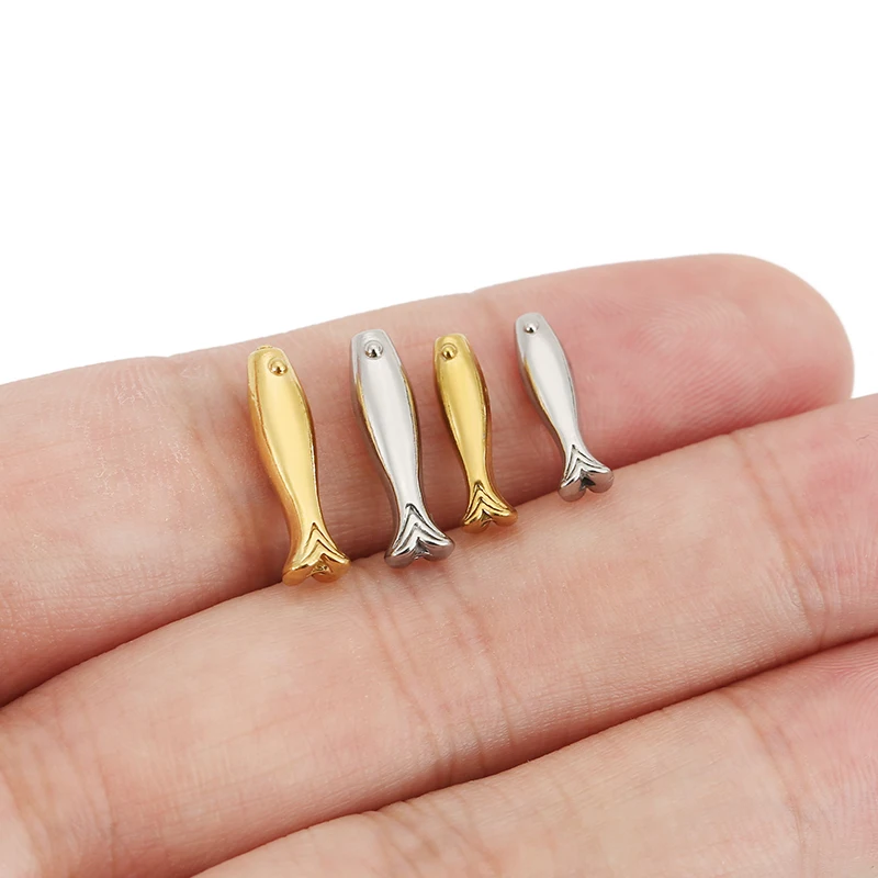5pcs/lot PVD Never Fade Stainless Steel Necklace Beads Bulk Animal Fish Spacer Beads for Diy Bracelet Findings Jewelry Making