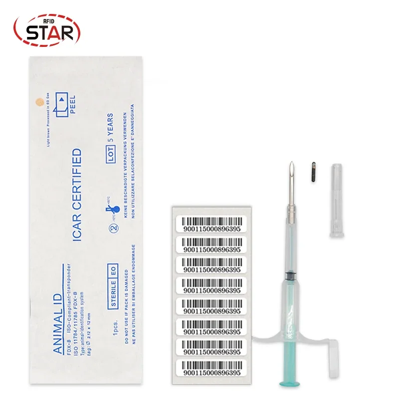 Pet Dog Animal Tag RFID Microchip Syringe 134.2khz EM4305 syringe Microchip injector ISO FDX-B 2.12*12mm animal chip (20pc/lot)