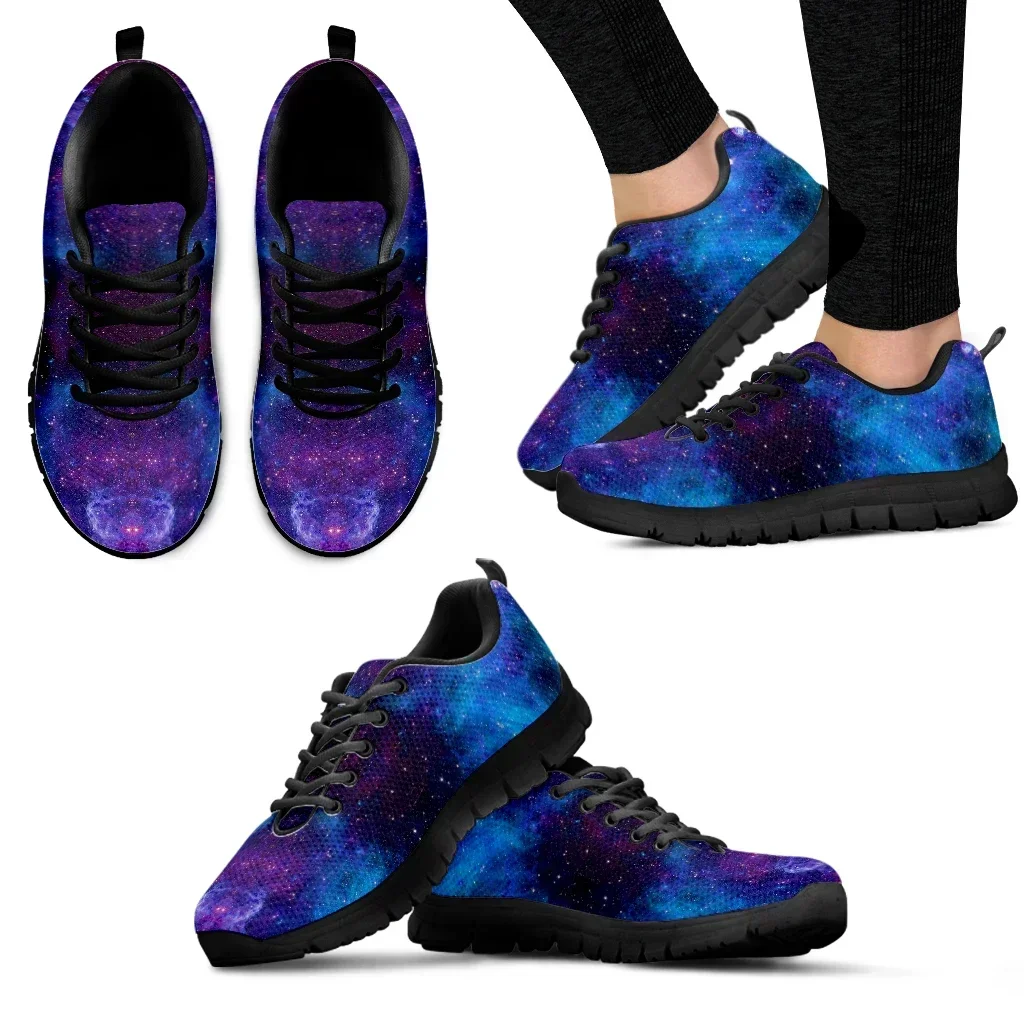 

Blue Space Galaxy Fashion Women Lace Up Flat Shoe Casual Mesh Sneaker For Ladies Comfort Lightweight Walk Footwear
