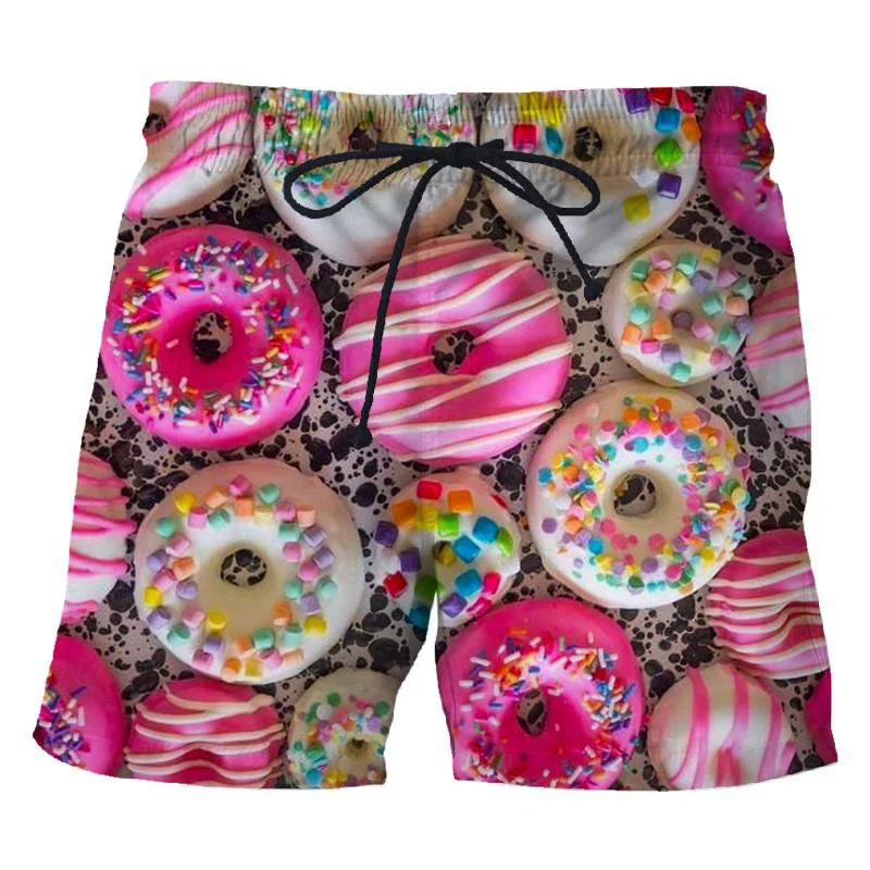 Food Donuts 3D Printed Men\'s Short Pants Cute Chocolate Pattern Board Shorts Personality Unisex Casual Beach Swimming Trunks