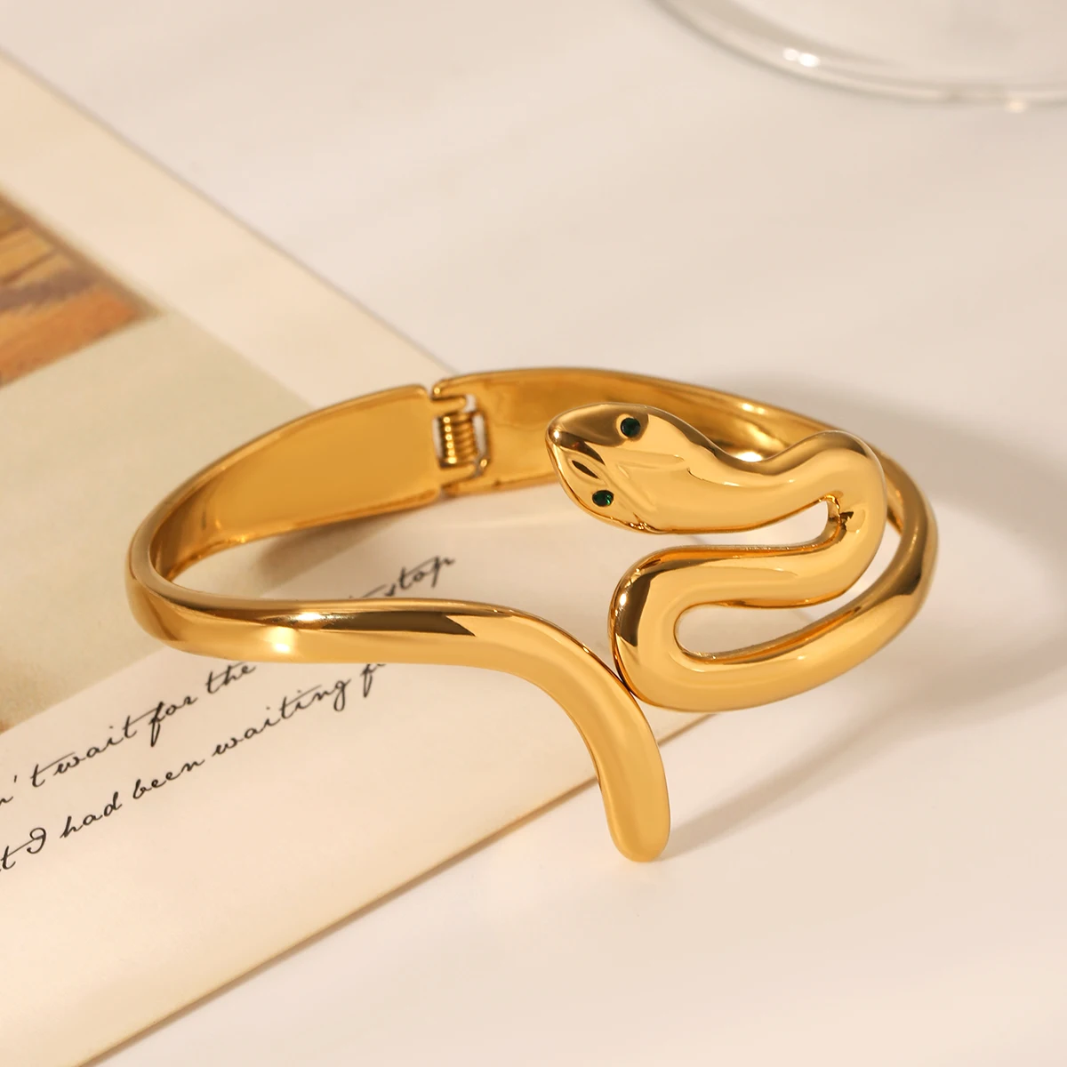 

Huang Chao Stainless Steel Snake Ring Women 14k Gold Plated Open Adjustable Men Ring Hollow Ring Wedding Jewelry Gift