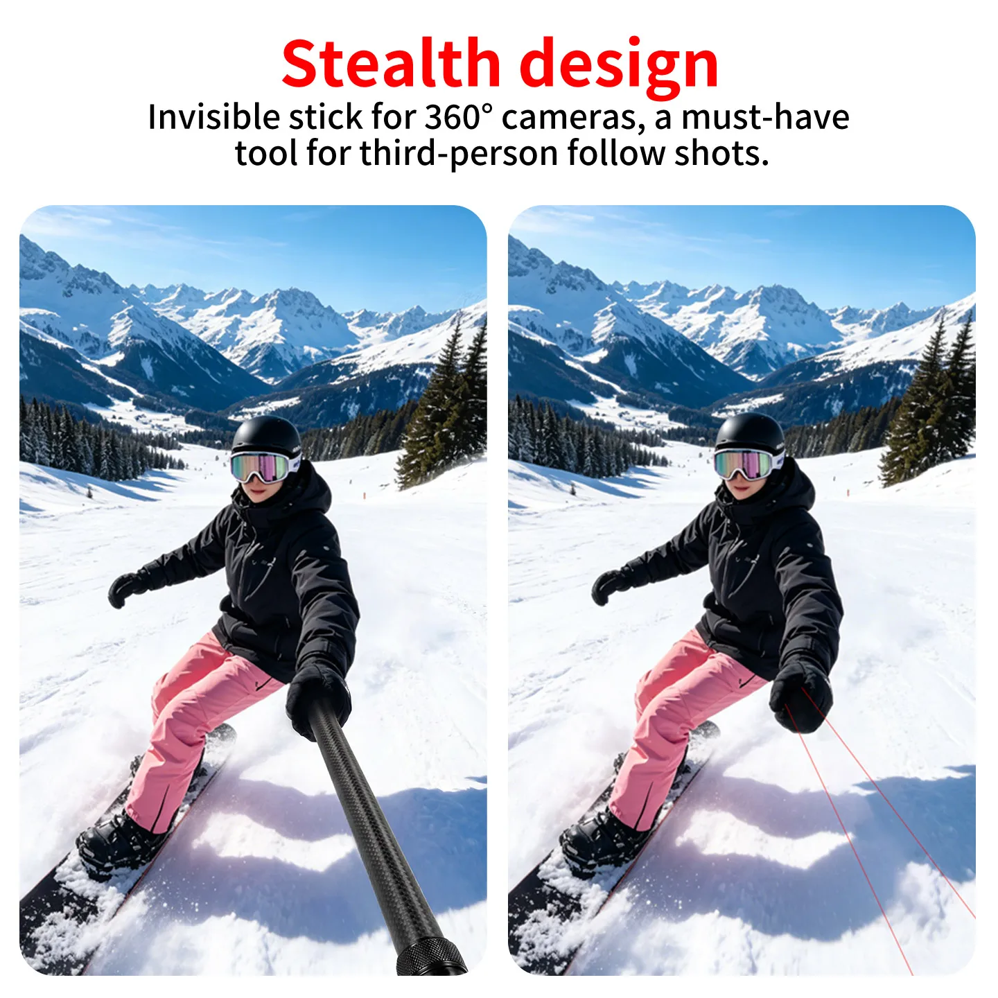 Verstellbarer 1,1m Carbonfaser-Selfie-Stick mit unsichtbarer, stabiler Verriegelung für Insta360 X6 DJI Osmo 360II Mobile 6 5 Gimbal-Stativhalterung – Detail 5