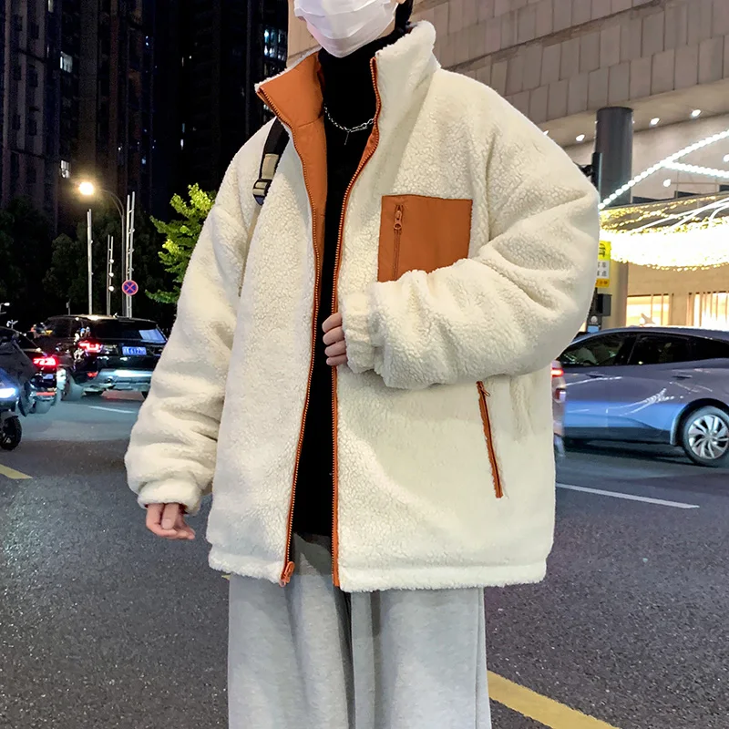 

Double-Sided Wear Lamb Velvet Jaet Men's Thiened Winter Warm Cotton Coat Youth plus Size Extra Large Cotton Clothes